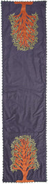Navy Silk Table Runner with Tree of Life Embroidery and Hand Beading - 18x72" - ARCADIA HOME